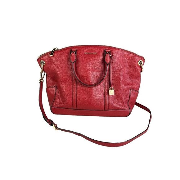 Michael Kors Beckett Large Leather Satchel Handbag Burnt Red Pebble Grain - Picture 4 of 12